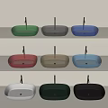 Various Colors Modern Design Washbasins Arranged on Three White Bathroom Shelves
