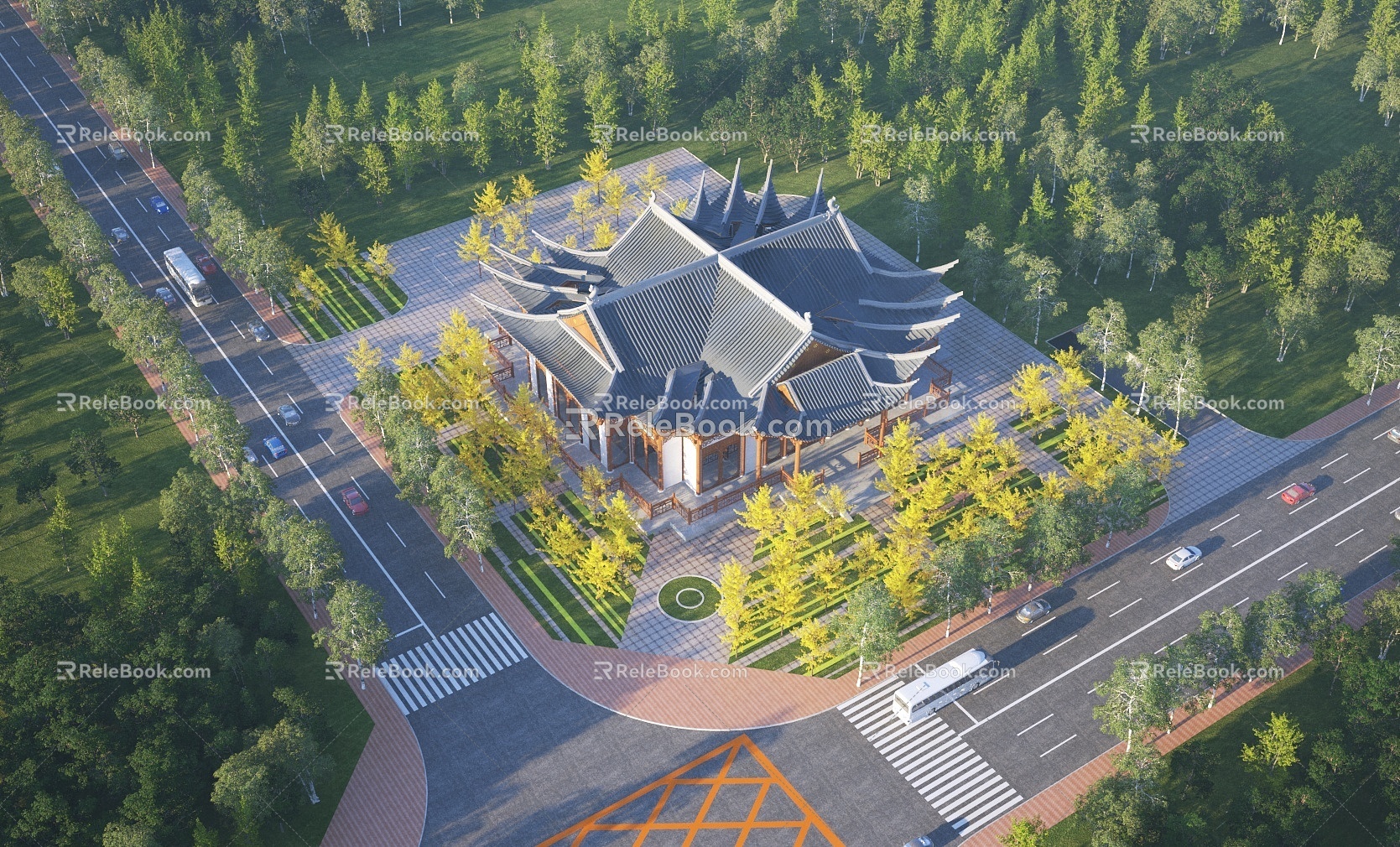 Aerial view of Chinese architecture 3d model