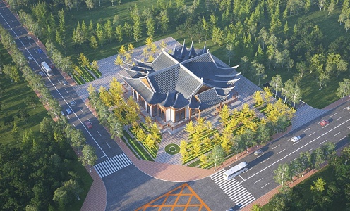 Aerial view of Chinese architecture 3d model