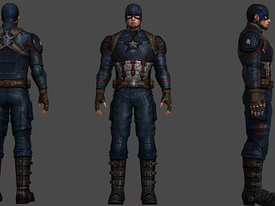 Captain America Game Movie Character Blue Tactical Suit Star Emblem Front Back Views 3d model