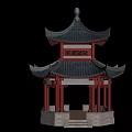 Traditional Ancient Chinese Pavilion Featuring Multi tiered Black Tiled Roof Red Pillars And Carved Windows