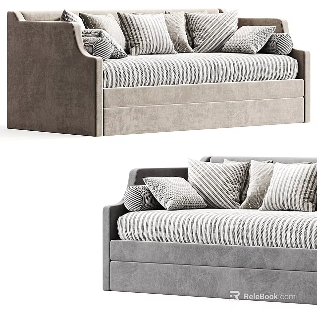 Modern Gray Two Seater Sofa With Striped Cushions And Comfortable Design 3d model