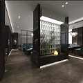 Modern Restaurant Interior With Glass Partition Green Plant And Pendant Lights