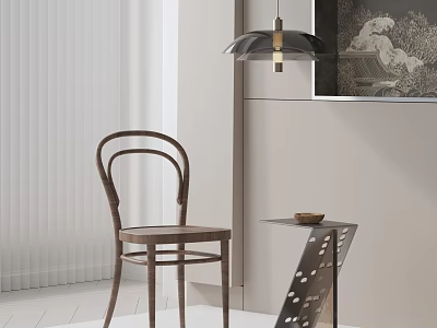 Modern Wooden Leisure Chair With Side Table And Wall Art In Interior 3d model