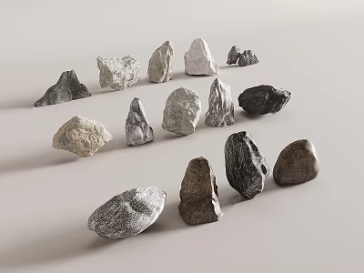 Natural Decorative Stones With Irregular Shapes And Various Color Tones For Decoration 3d model