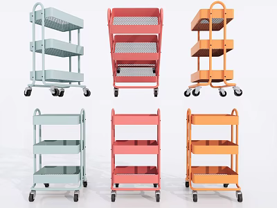 Colorful Multi Tier Mobile Storage Carts With Wheels And Shelves 3d model