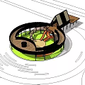 Colorful Children's Play Area With Circular Play Structure Green Lawn Trees And Parents Watching Kids