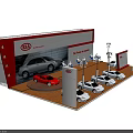 KIA Car Exhibition Booth Display With Various Colored Models And Lighting Setup