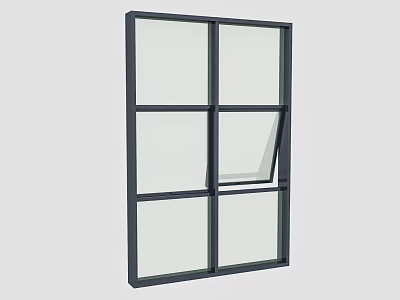 Floor to Ceiling Window with Black Frame and Multiple Glass Panes One Tilted Open Design 3d model