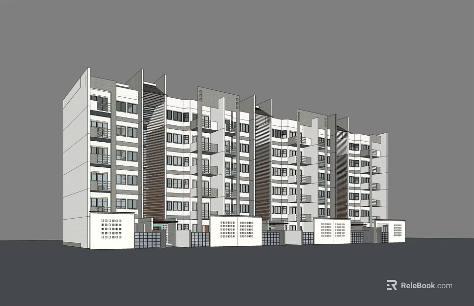 Modern Apartment Building Exterior Featuring Multiple Balconies Windows And White Gray Facade 3d model 
