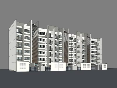 Modern Apartment Building Exterior Featuring Multiple Balconies Windows And White Gray Facade 3d model