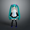 Game And Movie Character With Teal Twin Ponytails White Top Black Skirt And Tie