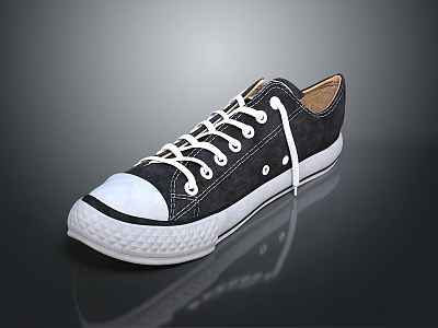 Classic Black Canvas Casual Shoes With White Laces And White Sole Design 3d model