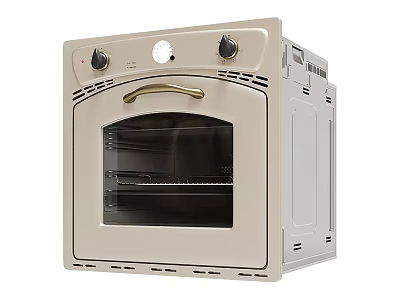 Vintage Style Beige Kitchen Oven With Glass Door And Brass Handle 3d model