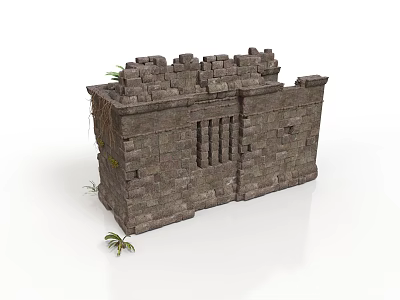 Modern Stone Wall Structure With Exposed Bricks And Small Green Plants Design 3d model