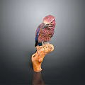 Artistic Reddish Purple Bird Sculpture Perched On Wooden Branch With Detailed Feathers