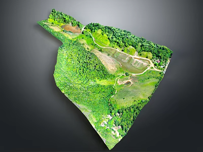 Green Terrain Model Design With Road Water Area And Lush Vegetation 3d model