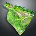 Green Terrain Model Design With Road Water Area And Lush Vegetation