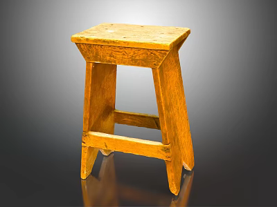 Rustic Wooden Stool Featuring Square Seat Four Legs And Natural Wood Grain Texture 3d model