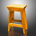 Rustic Wooden Stool Featuring Square Seat Four Legs And Natural Wood Grain Texture