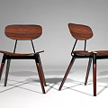 Modern Two Different Wooden Dining Chairs Featuring Light And Dark Wood Frames 3d model