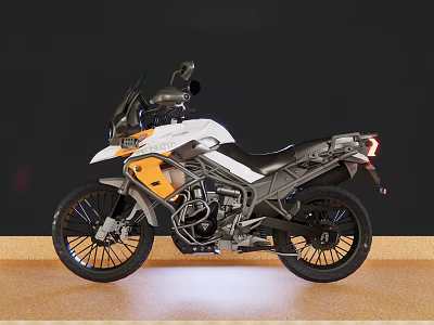 White and Orange Adventure Motorcycle with Modern Design Windshield and Black Accents 3d model