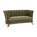 Elegant Green Multi-seater Sofa With Scalloped Back Geometric Pattern And Gold Legs 3d model