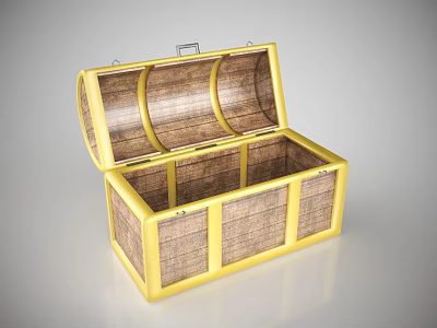Open Wooden Chest With Golden Frame And Brown Interior Design 3d model