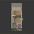 Yellow Two Story Building With Red Roof Wooden Exterior Balcony Multiple Windows And Front Plants