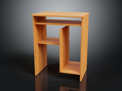 Wooden Office Desk With Simple Design And Open Shelves For Workspace Organization 3d model