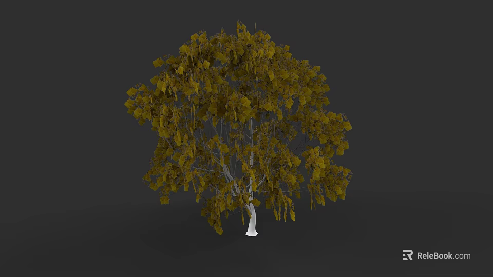 Plant Painting Featuring Tree With Yellow Leaves And White Trunk On Dark Gray Background 3d model 