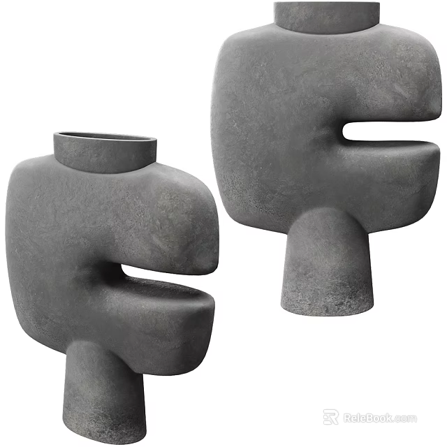 Unique Modern Gray Concrete Vases With Abstract Sculptural Design For Home Decor 3d model 