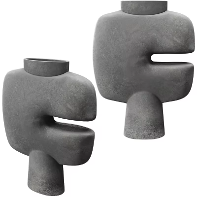Unique Modern Gray Concrete Vases With Abstract Sculptural Design For Home Decor 3d model