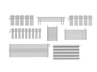 Various Types Of Metal Fence Designs With Horizontal And Vertical Bars 3d model