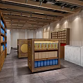 Specialty Store Interior With Wooden Shelves Refrigerators And Displayed Products