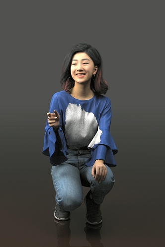 Character squatting posture 3d model