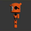 Cute Orange Robot Toy Figure With Smiling Black Face Red Antennas And Shiny Surface
