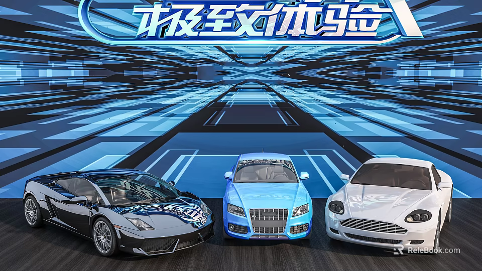 Black Blue White Stylish Cars With Futuristic Racing Track Ultimate Experience Design 3d model 