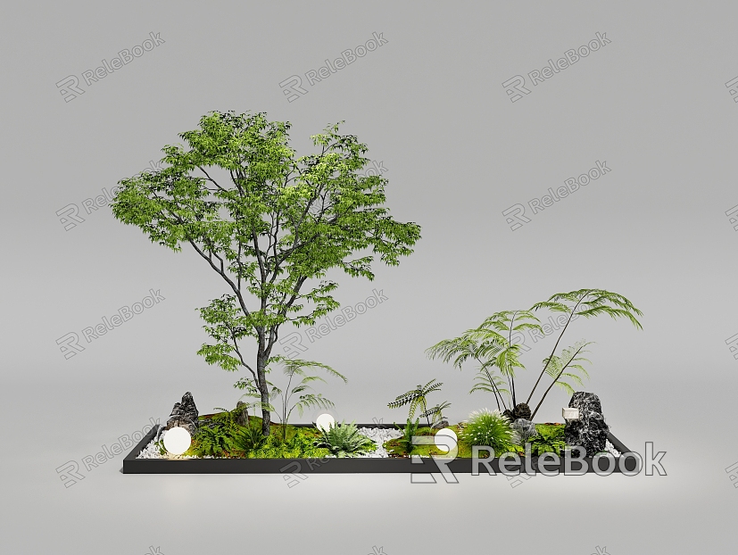 Courtyard sketch indoor landscape landscaping plant combination stone landscape tree indoor landscaping model