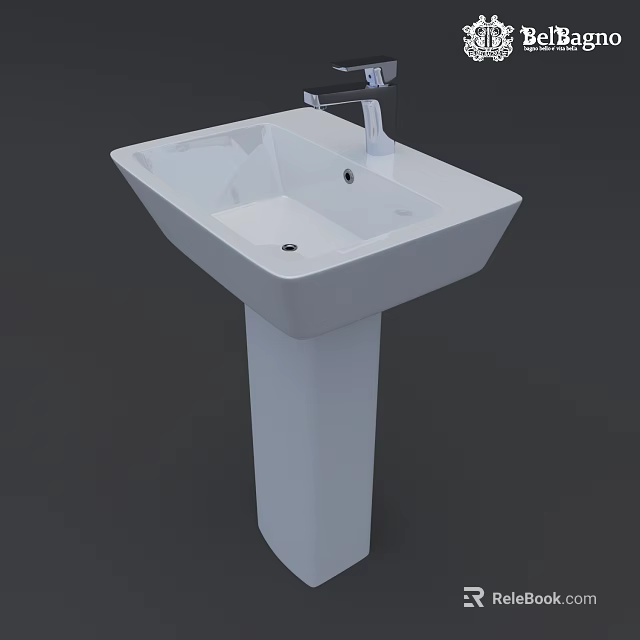 Modern White Pedestal Washbasin With Single Faucet And Simple Design For Bathroom 3d model 
