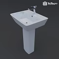 Modern White Pedestal Washbasin With Single Faucet And Simple Design For Bathroom