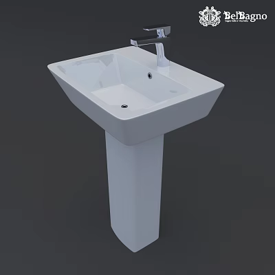Modern White Pedestal Washbasin With Single Faucet And Simple Design For Bathroom 3d model
