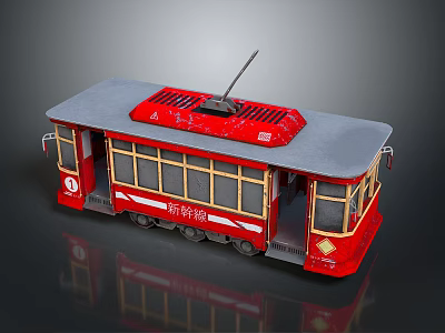 Vintage Red Tram Model Featuring Gray Roof Trolley Pole And Smolensk Lettering 3d model