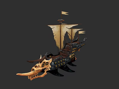 Detailed Mythical Warship Featuring Dragon Skull Bow And Brown Sails 3d model