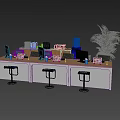 Modern Office Desk Workstation With Blue Bar Stools Green Plant And Water Dispenser