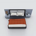 Double Bed With Two Pillows Plaid Bedspread Orange Blanket And Bedside Tables 3d model