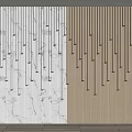 Modern Accent Wall With Gray Marble Texture And Wooden Slats Featuring Vertical Illuminated Light Strips