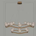 Modern Chandelier With Spherical Bulbs And Golden Curved Frame Hanging In Gray Wall Interior
