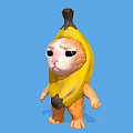 Cute Cartoon Cat Wearing Yellow Banana Peel Costume On Blue Background