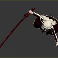 Game Anime Character With Blonde Hair Holding Pink Purple Long Sword In White Brown Outfit